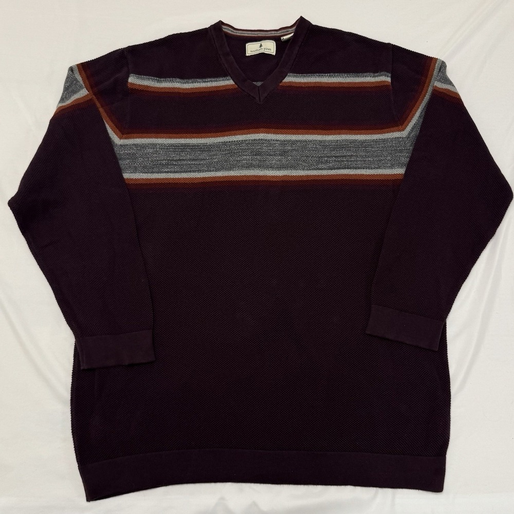 Southern Pines Mens XXL Purple Striped V Neck‎ Long Sleeve Sweater Preppy Cotton